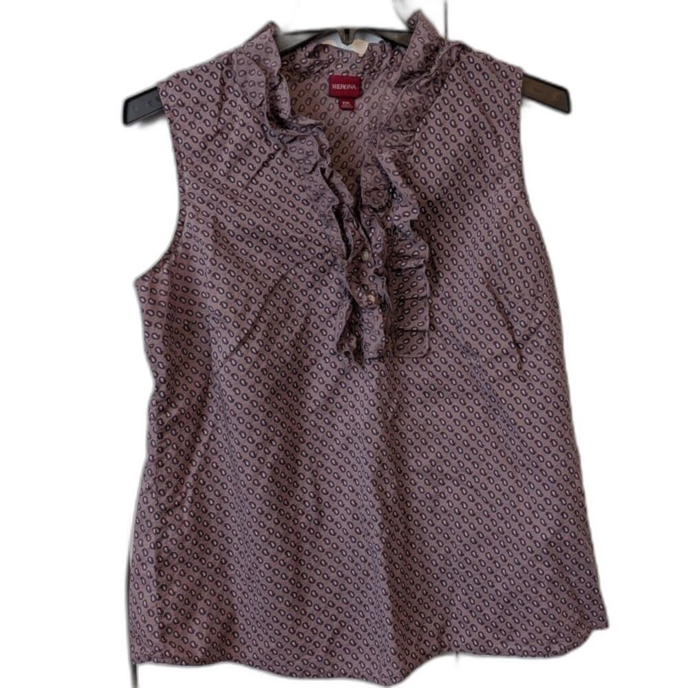 Merona Women's Sleeveless Ruffle Blouse Size XXL Ditty Paisley Pattern Cotton